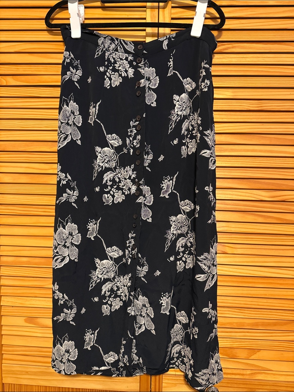 Hunt Club Black Long Skirt with White Floral Print
